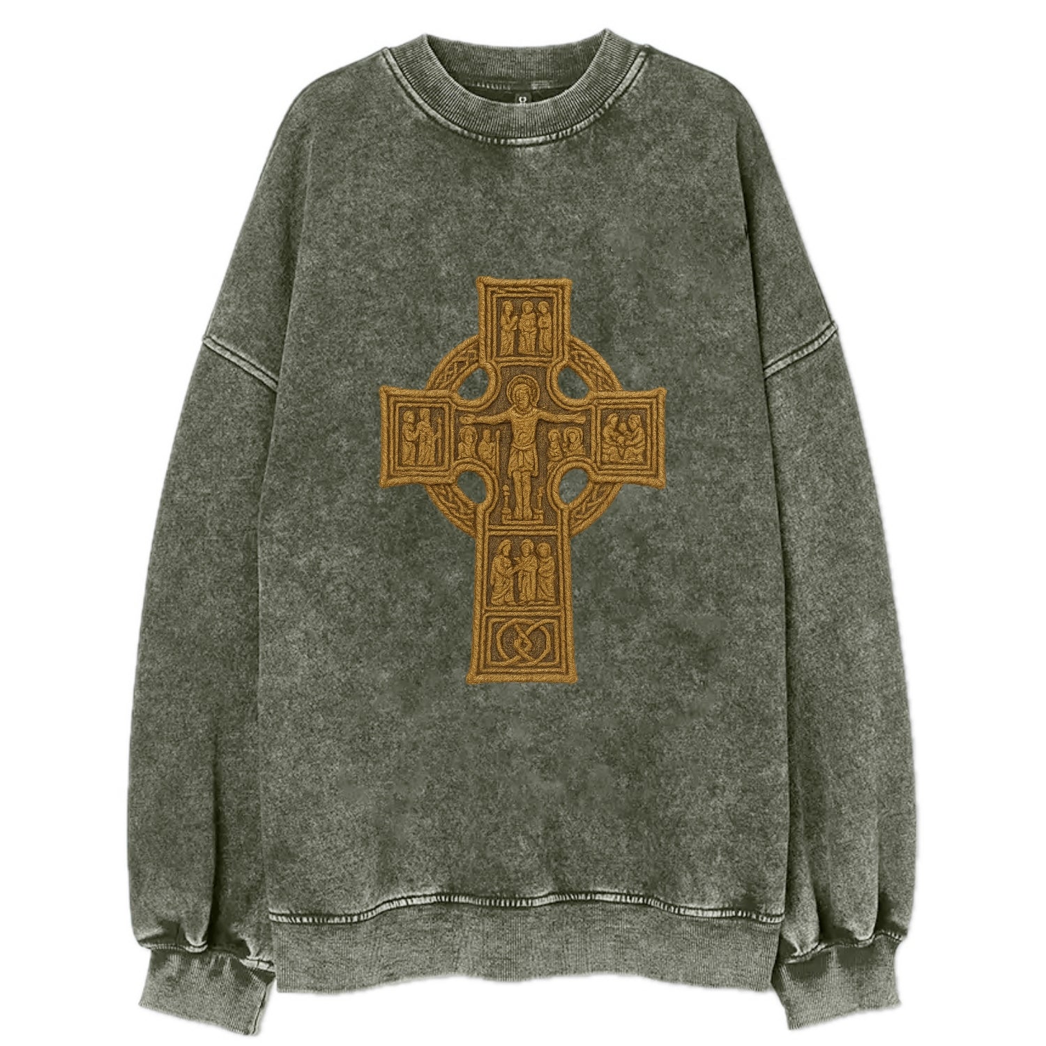 Monasterboice Cross - Vintage Sweatshirt - Forest Mist(Green)