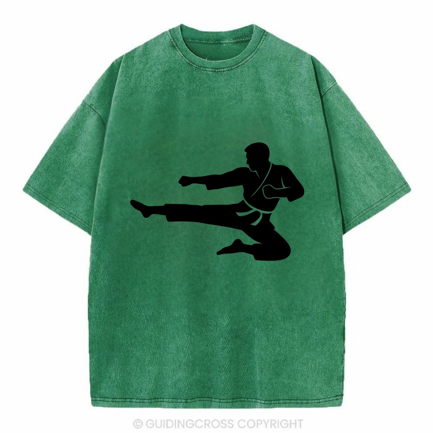 Martial artist flying kick - Vintage T-shirt - Forest Mist(Green)