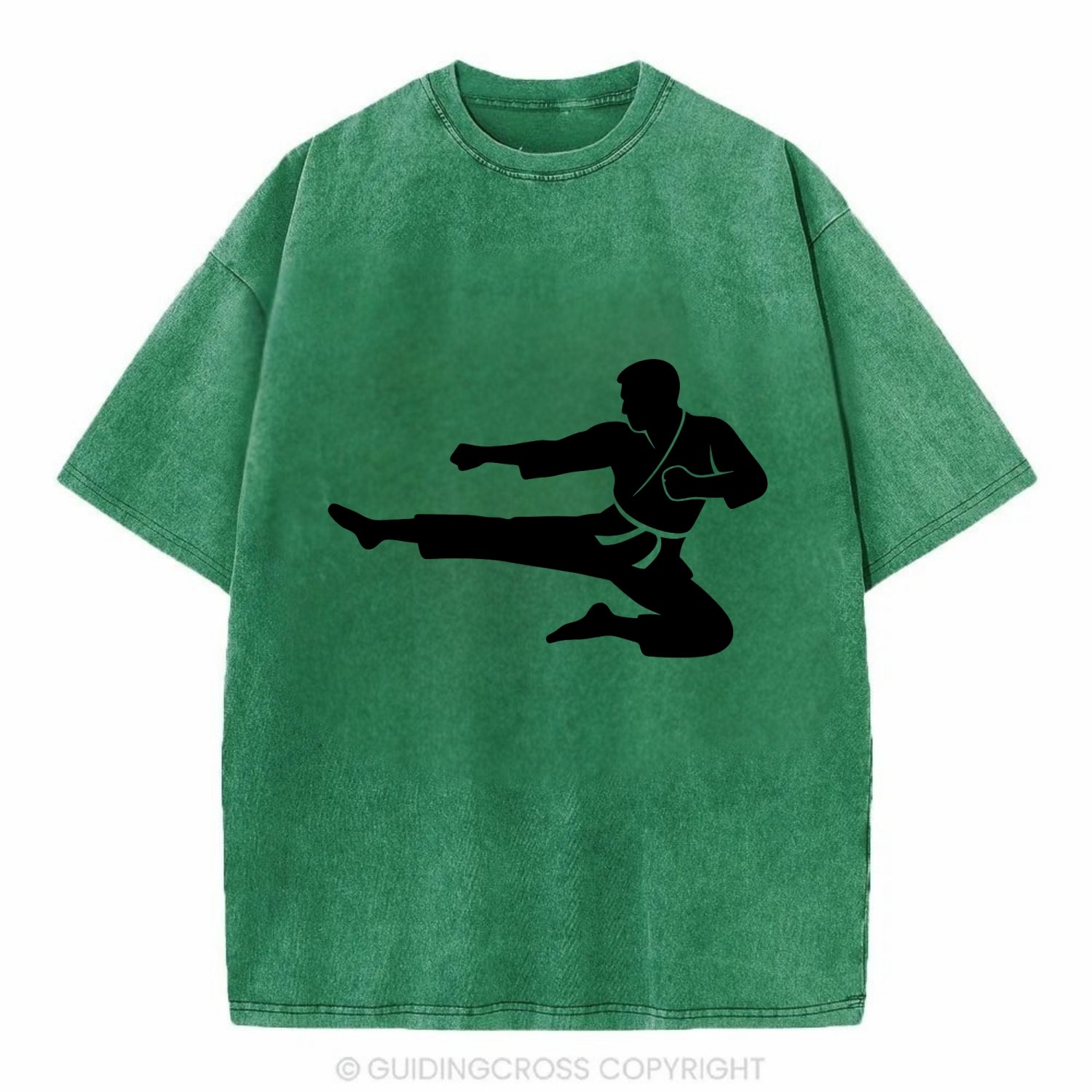 Martial artist flying kick - Vintage T-shirt - Forest Mist(Green)