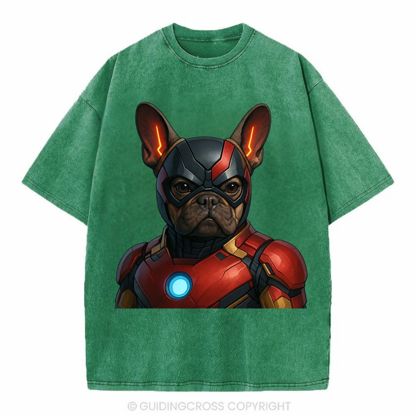 French Bulldog Iron Man  - Vintage T-shirt - Forest Mist(Green)