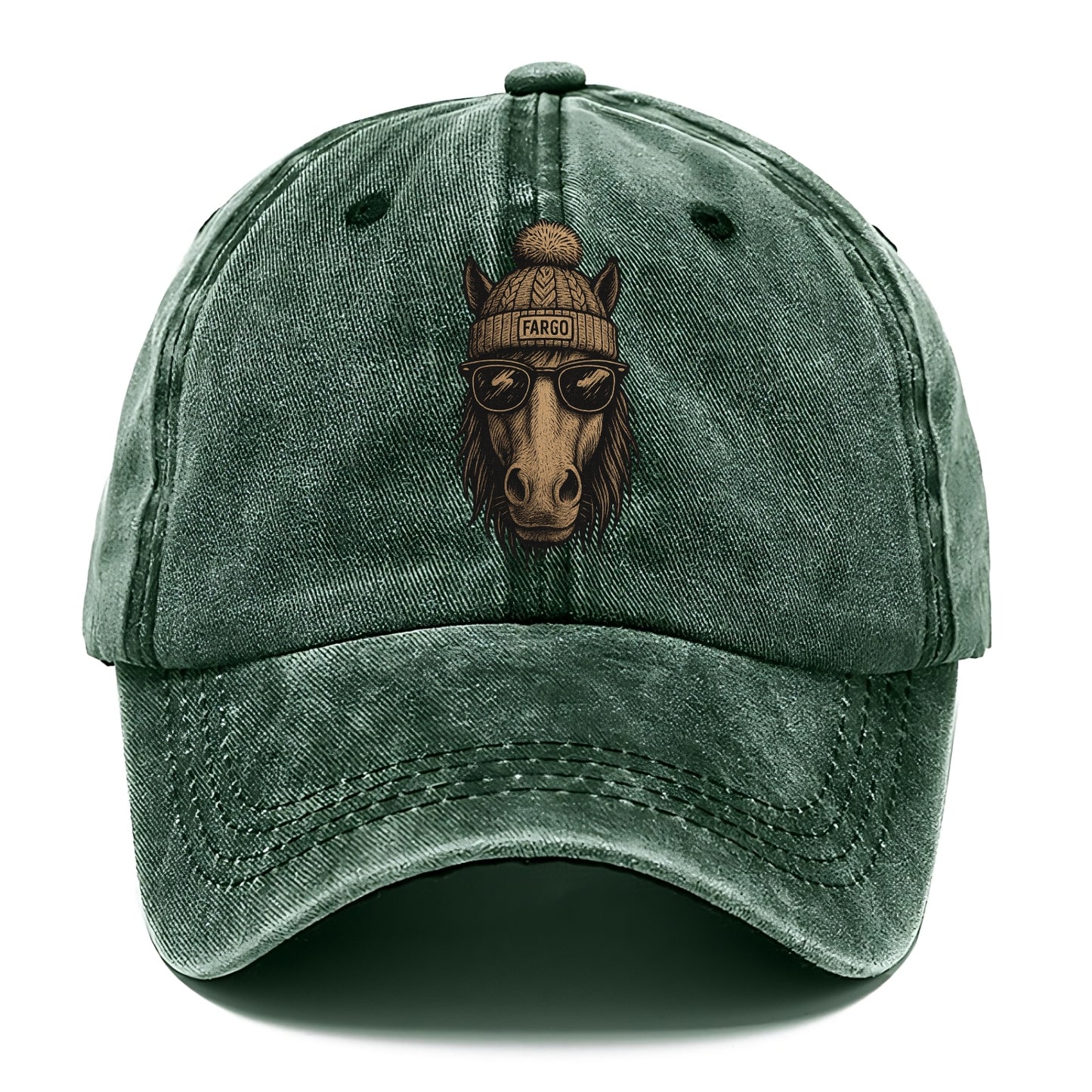 North Dakota Nokota Horse wearing Fargo beanie with pom pom and wayfarer sunglasses - Classic Cap - Forest Mist(Green)