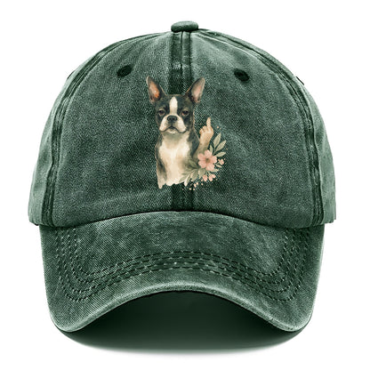 Boston Terrier with tuxedo markings, perky ears, paw up giving sass - Classic Cap - Forest Mist(Green)