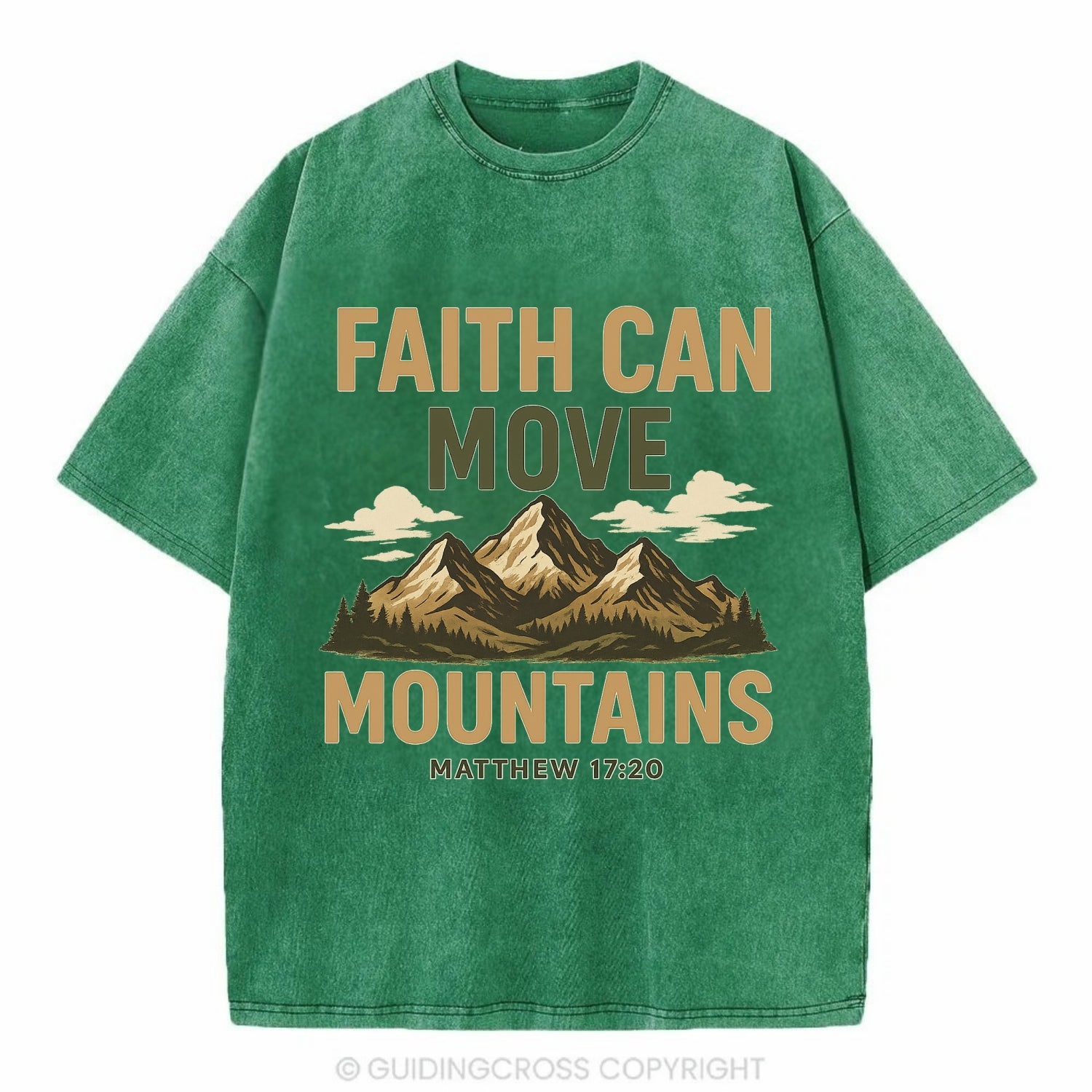 Matthew 17:20 Mountains - Vintage T-shirt - Forest Mist(Green)