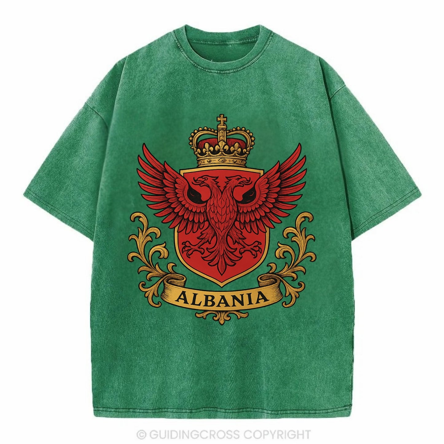 Albania Heritage Badge  - Vintage T-shirt - Forest Mist(Green)