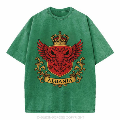 Albania Heritage Badge  - Vintage T-shirt - Forest Mist(Green)