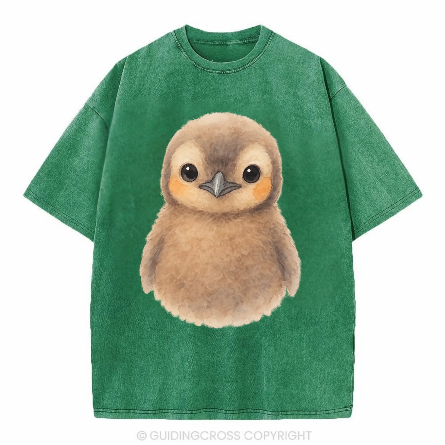 Baby King Penguin - orange cheek patches, fluffy brown, large eyes, front-facing, - Vintage T-shirt - Forest Mist(Green)