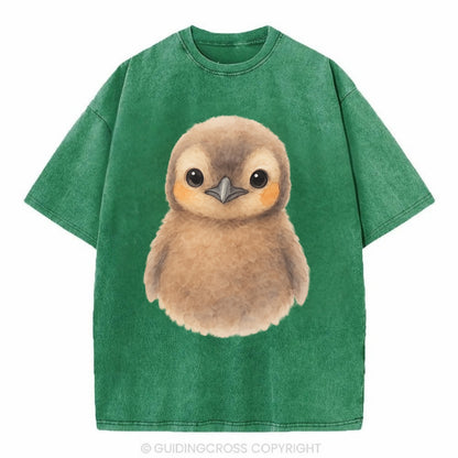 Baby King Penguin - orange cheek patches, fluffy brown, large eyes, front-facing, - Vintage T-shirt - Forest Mist(Green)