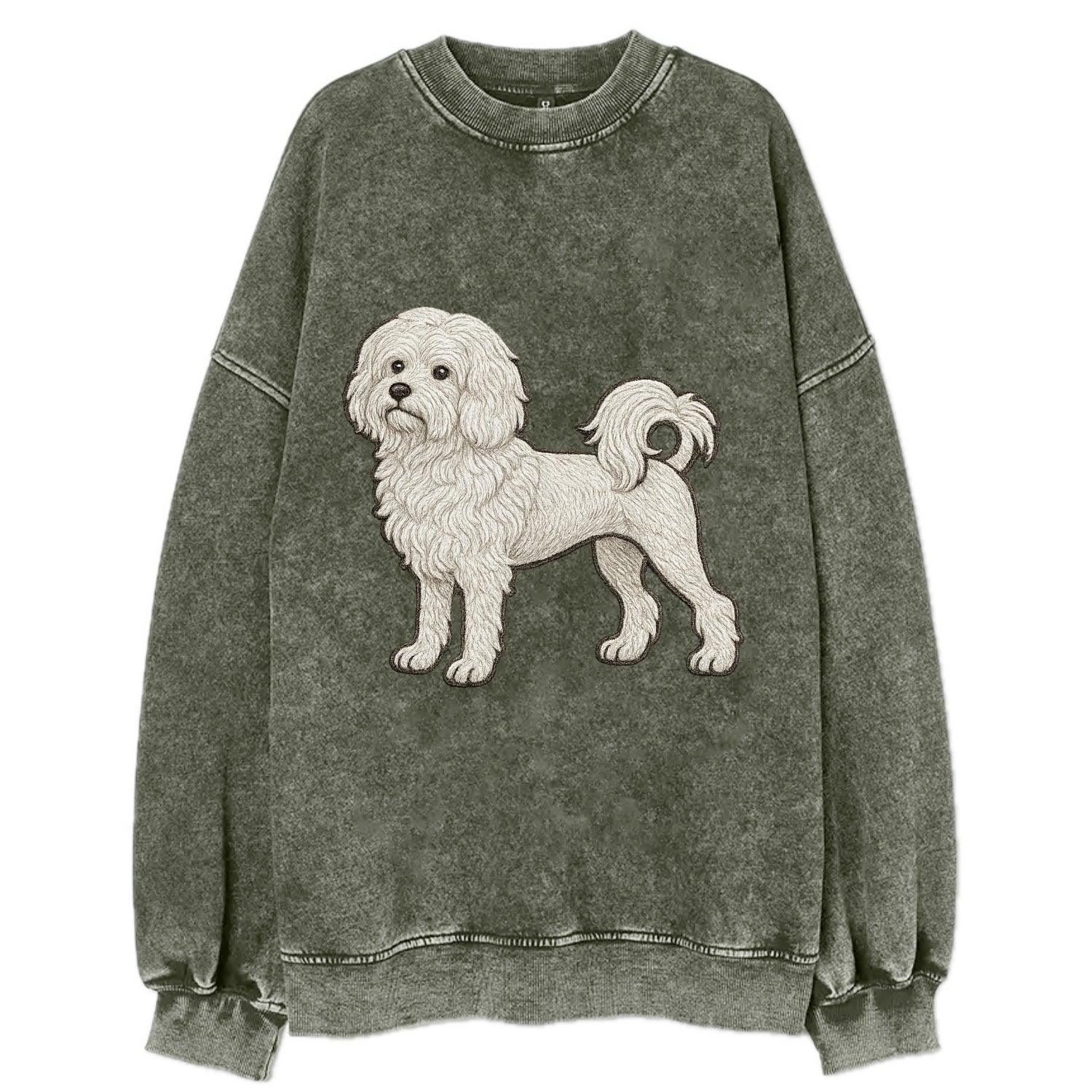 Löwchen - Little Lion Dog white embroidered pose - Vintage Sweatshirt - Forest Mist(Green)