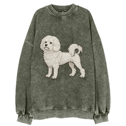 Löwchen - Little Lion Dog white embroidered pose - Vintage Sweatshirt - Forest Mist(Green)