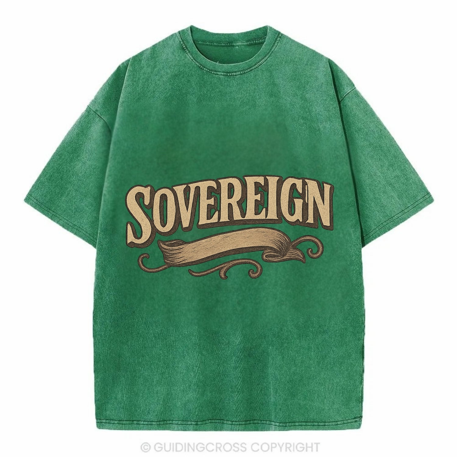 Bold typography design - "SOVEREIGN" - self-ruled, autonomous, in control - Vintage T-shirt - Forest Mist(Green)