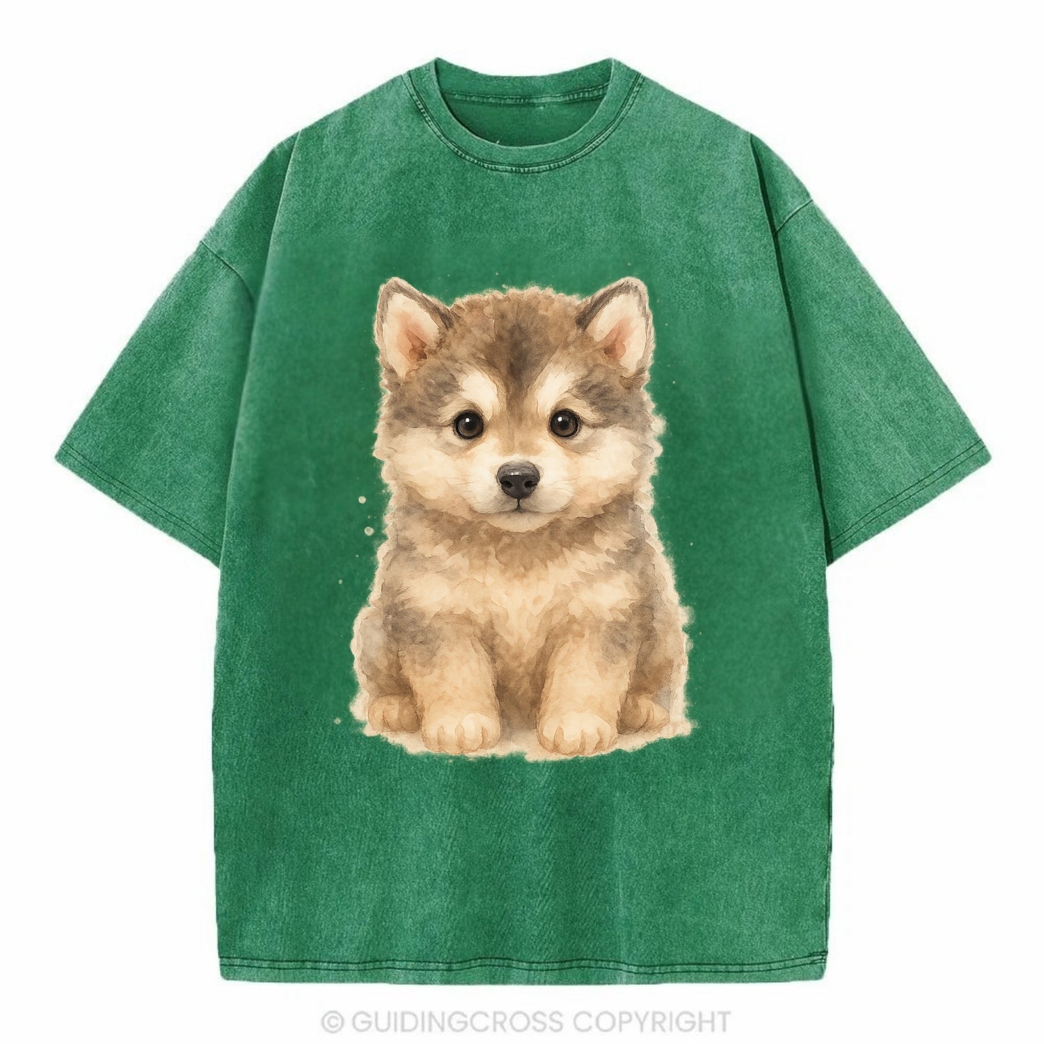 Baby Alaskan Malamute Puppy - wolf-like, fluffy coat, friendly eyes, - Vintage T-shirt - Forest Mist(Green)
