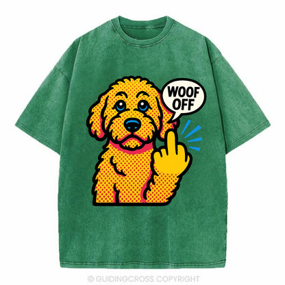 Goldendoodle with teddy bear face and curly golden coat, friendly paw flipping off - Vintage T-shirt - Forest Mist(Green)
