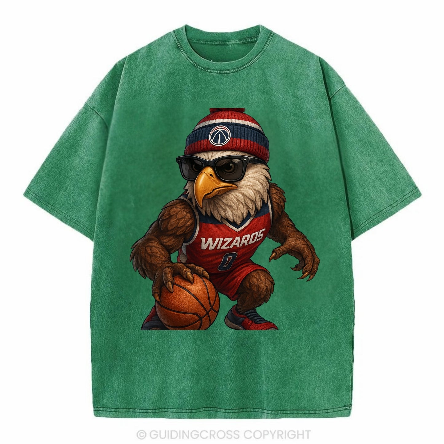 DC Eagle wearing Wizards red white and blue beanie with monument patch and - Vintage T-shirt - Forest Mist(Green)