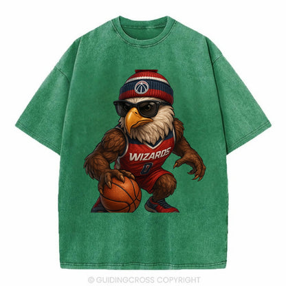 DC Eagle wearing Wizards red white and blue beanie with monument patch and - Vintage T-shirt - Forest Mist(Green)