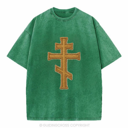 Orthodox Cross  - Vintage T-shirt - Forest Mist(Green)