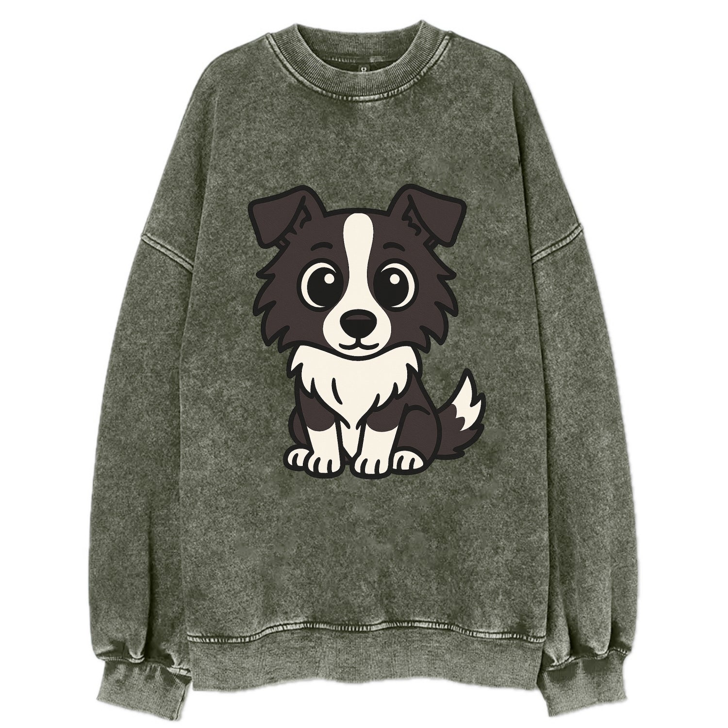 Border Collie - Intense stare sitting pose - Vintage Sweatshirt - Forest Mist(Green)