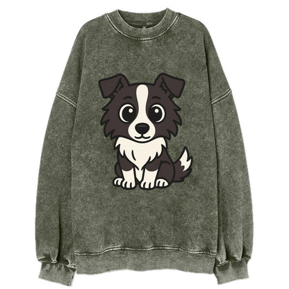 Border Collie - Intense stare sitting pose - Vintage Sweatshirt - Forest Mist(Green)