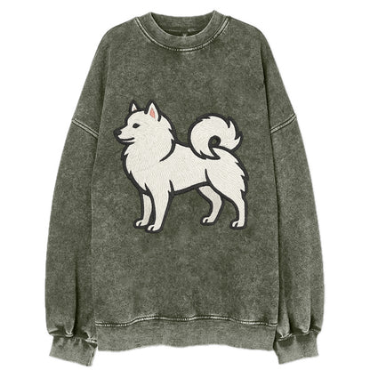 American Eskimo Dog - White spitz embroidered standing design - Vintage Sweatshirt - Forest Mist(Green)