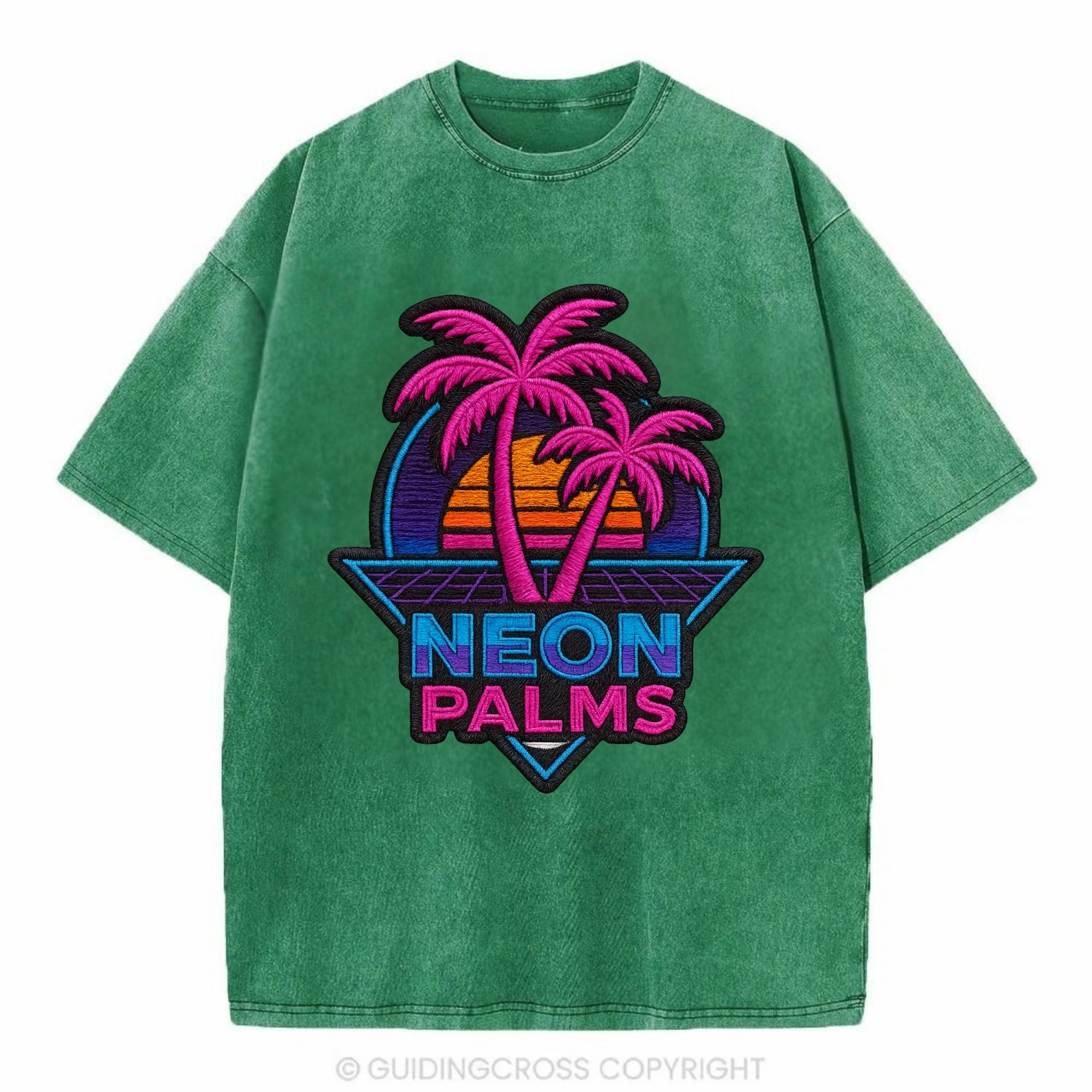 Neon Palms - Vintage T-shirt - Forest Mist(Green)