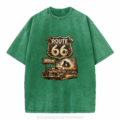 DRIVE-IN | Classic car at drive-in theater | Movie night romance | Americana - Vintage T-shirt - Forest Mist(Green)