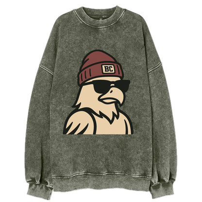 Chestnut Hill Eagle wearing Boston College beanie with BC patch - Vintage Sweatshirt - Forest Mist(Green)