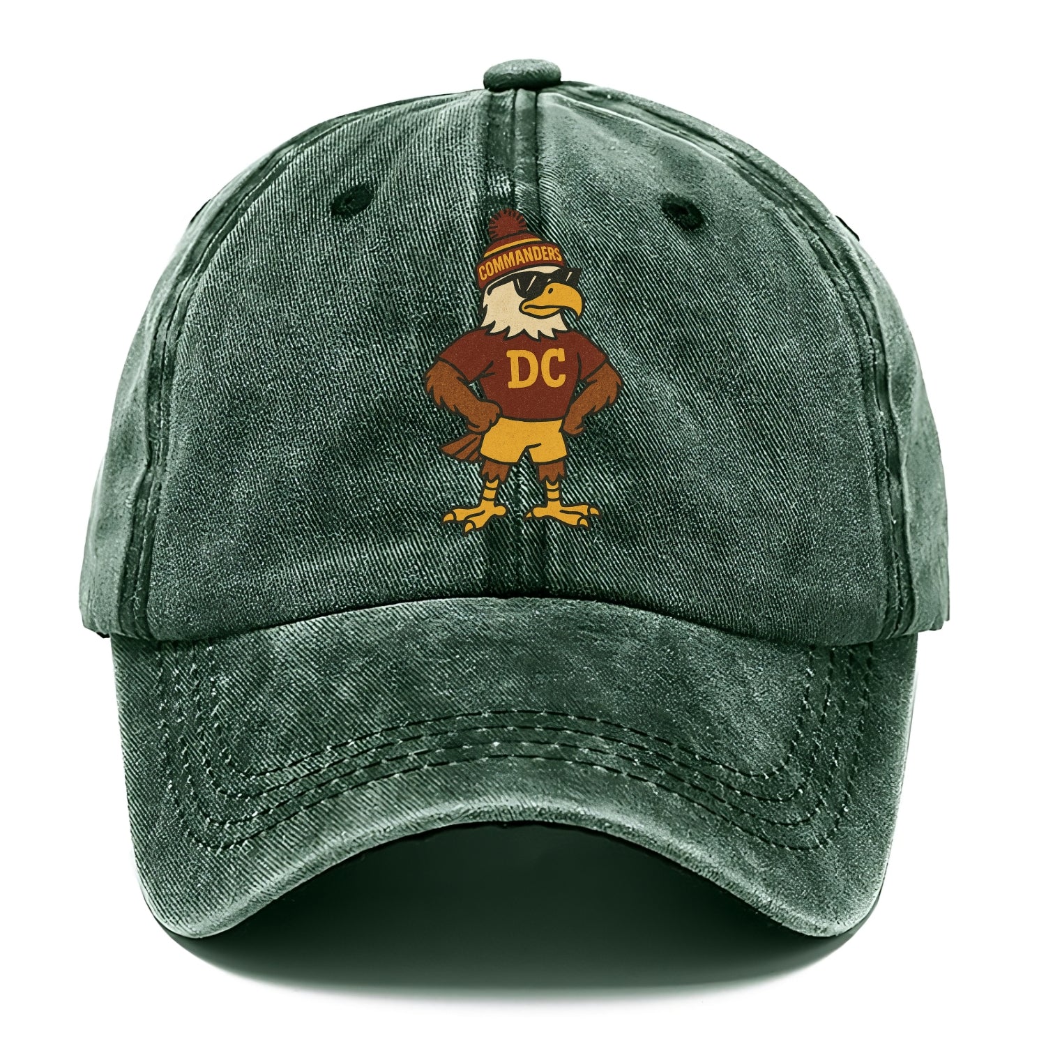DC Eagle wearing Commanders burgundy and gold beanie with pom pom and wayfarer - Classic Cap - Forest Mist(Green)