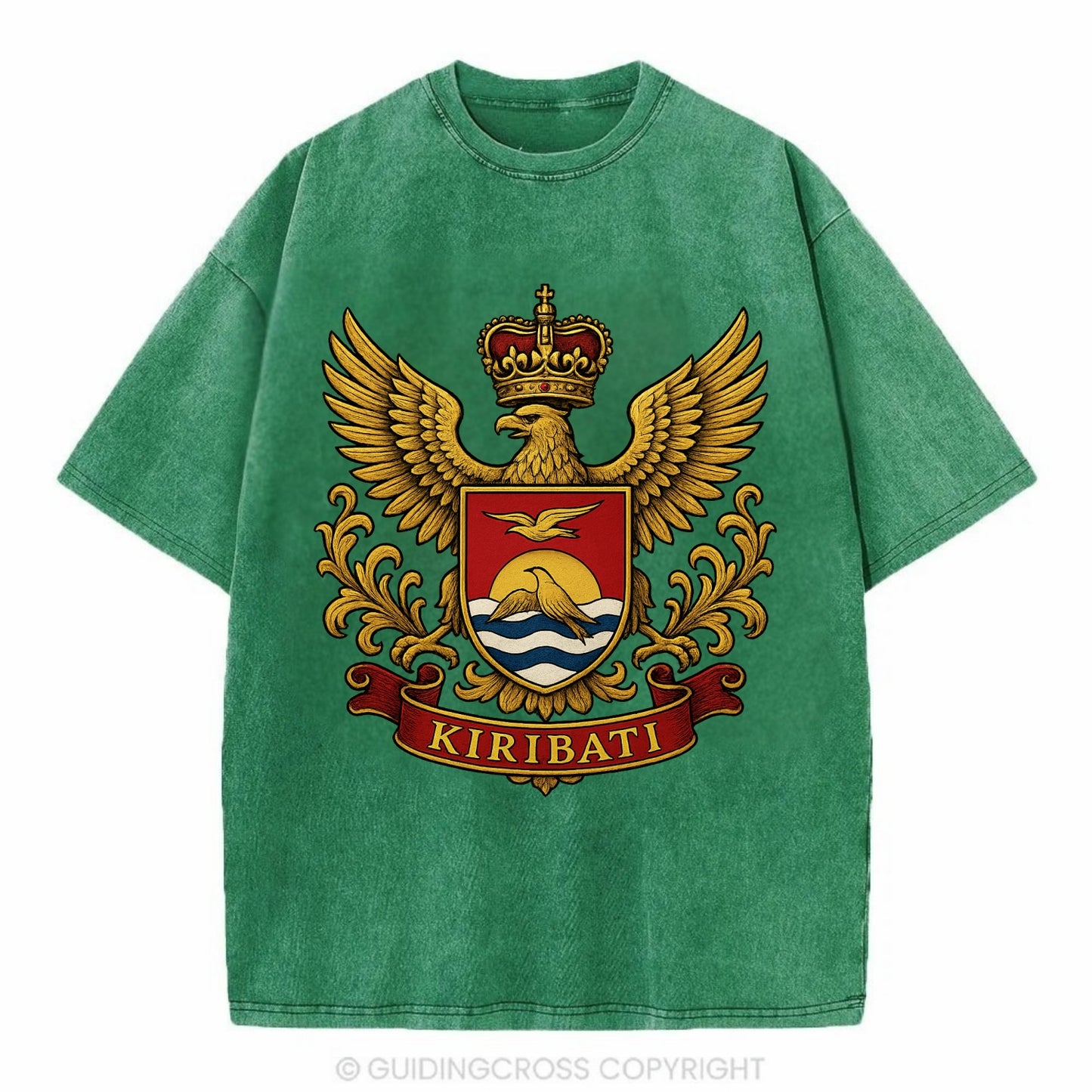 Kiribati Heritage Badge  - Vintage T-shirt - Forest Mist(Green)