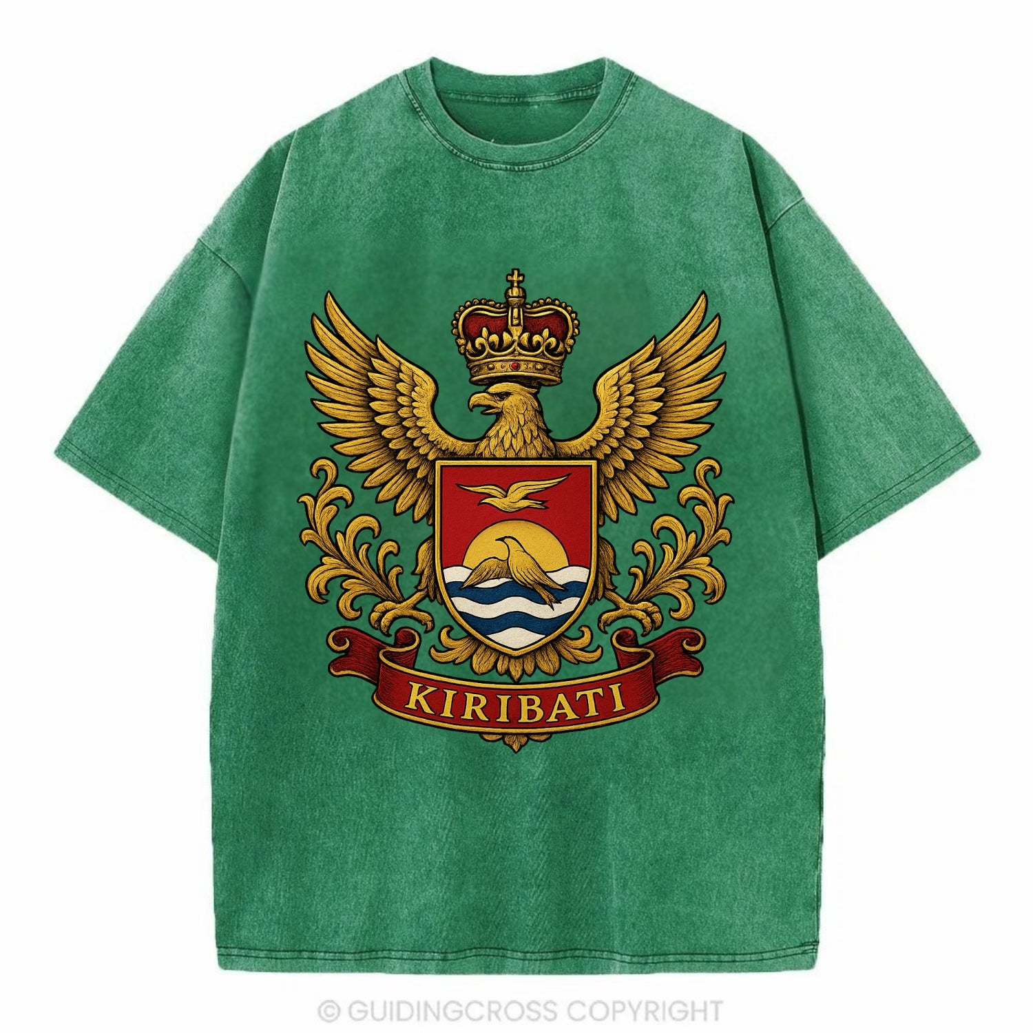 Kiribati Heritage Badge  - Vintage T-shirt - Forest Mist(Green)