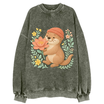 Peach Otter - Vintage Sweatshirt - Forest Mist(Green)