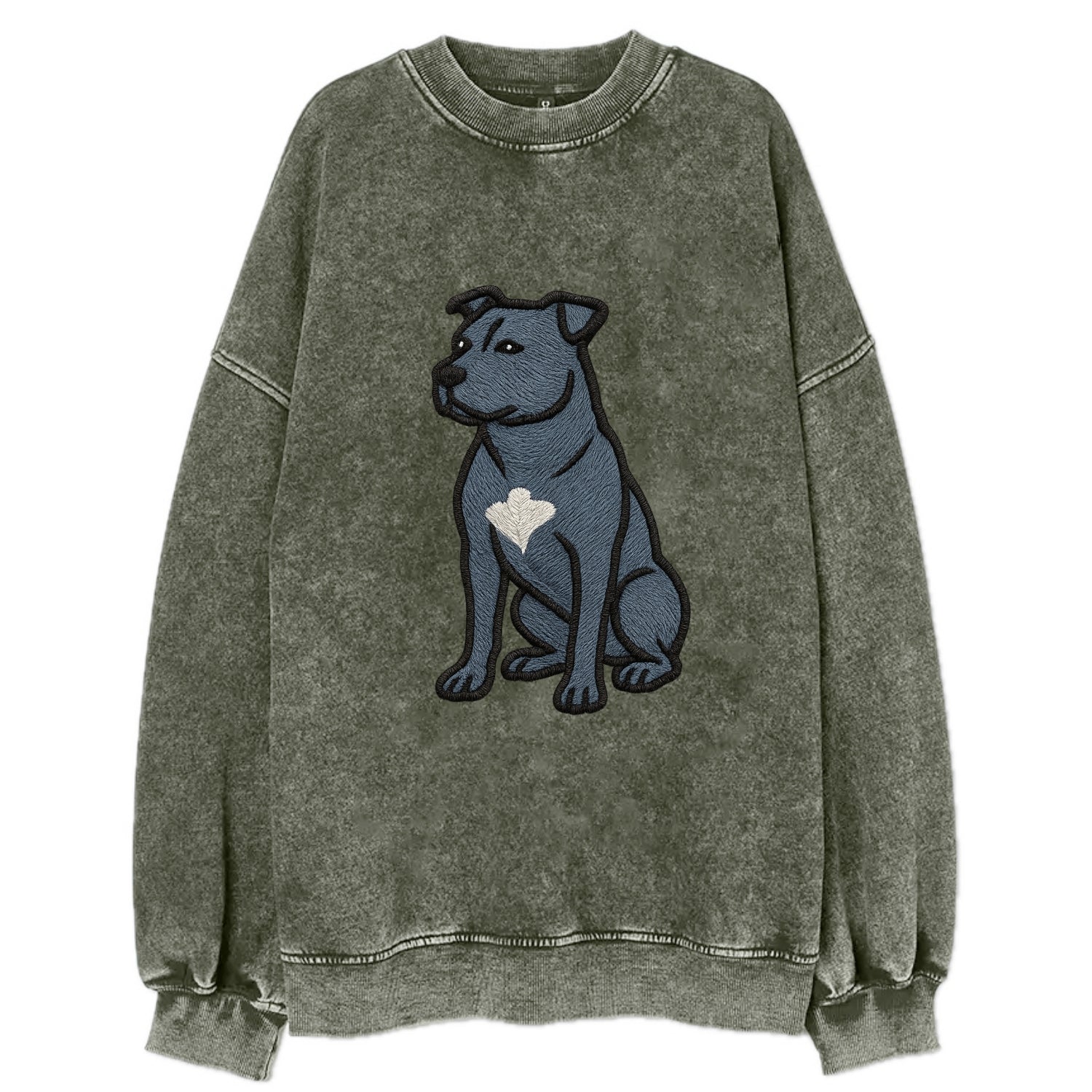 American Staffordshire Terrier - Blue embroidered design - Vintage Sweatshirt - Forest Mist(Green)