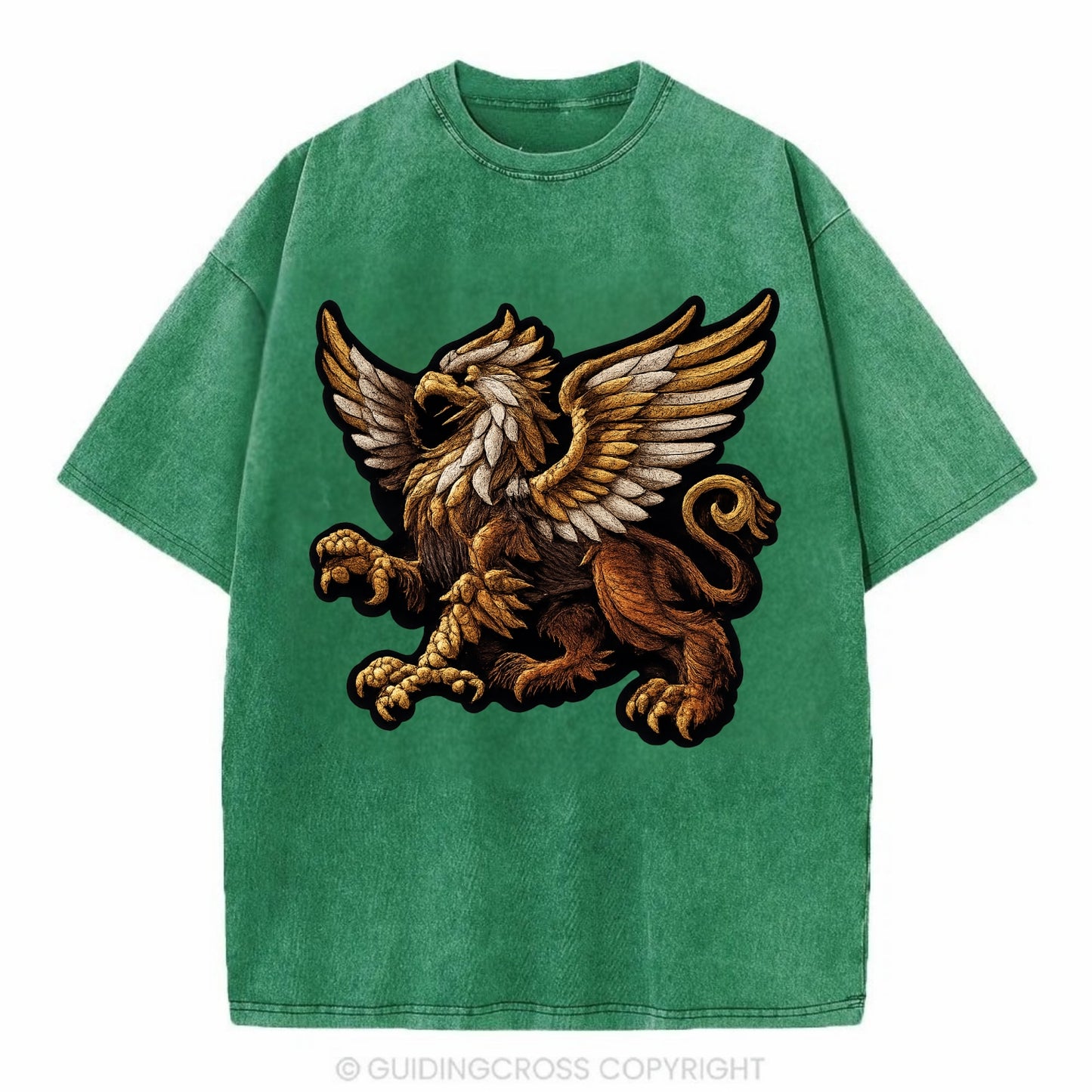 GRIFFIN BEAST - lion eagle hybrid in gold and brown , heraldic - Vintage T-shirt - Forest Mist(Green)