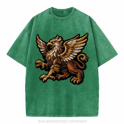 GRIFFIN BEAST - lion eagle hybrid in gold and brown , heraldic - Vintage T-shirt - Forest Mist(Green)