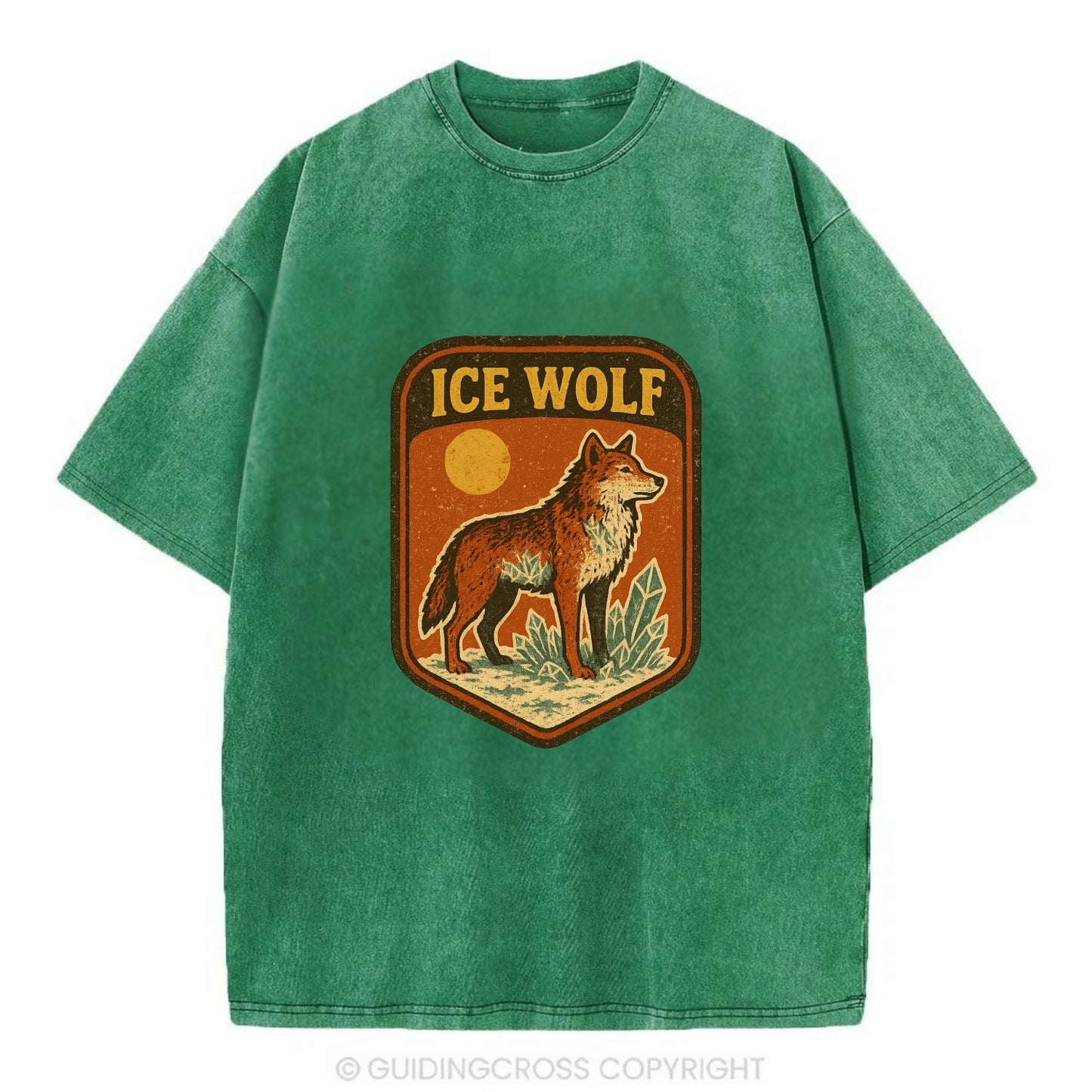 Ice Wolf Crystal  - Vintage T-shirt - Forest Mist(Green)