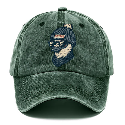 Chicago Pigeon wearing Chicago beanie with pom pom and wayfarer sunglasses - Classic Cap - Forest Mist(Green)