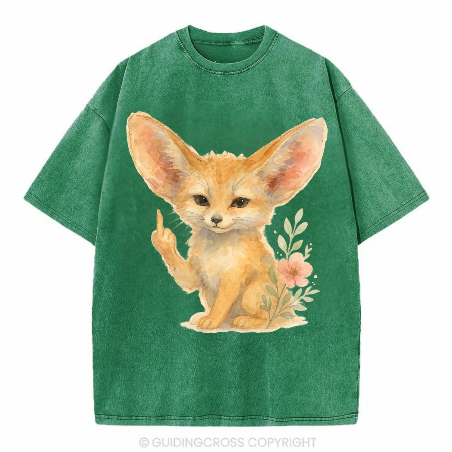 tiny fennec fox with oversized ears, one small paw raised in sass - Vintage T-shirt - Forest Mist(Green)