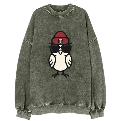 Philadelphia Owl wearing Temple beanie with T patch - Vintage Sweatshirt - Forest Mist(Green)