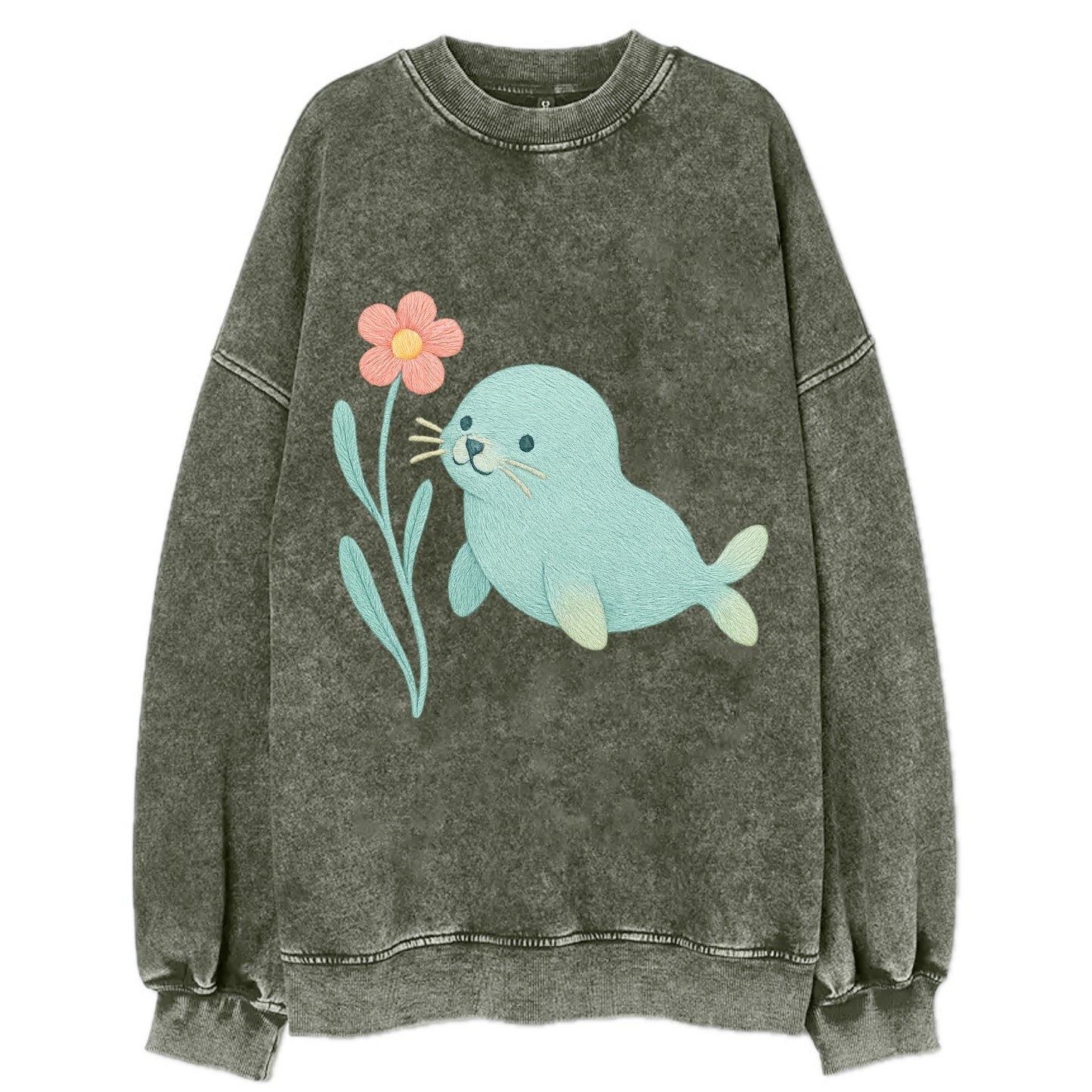 Mint Seal Pup - Vintage Sweatshirt - Forest Mist(Green)