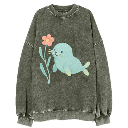 Mint Seal Pup - Vintage Sweatshirt - Forest Mist(Green)