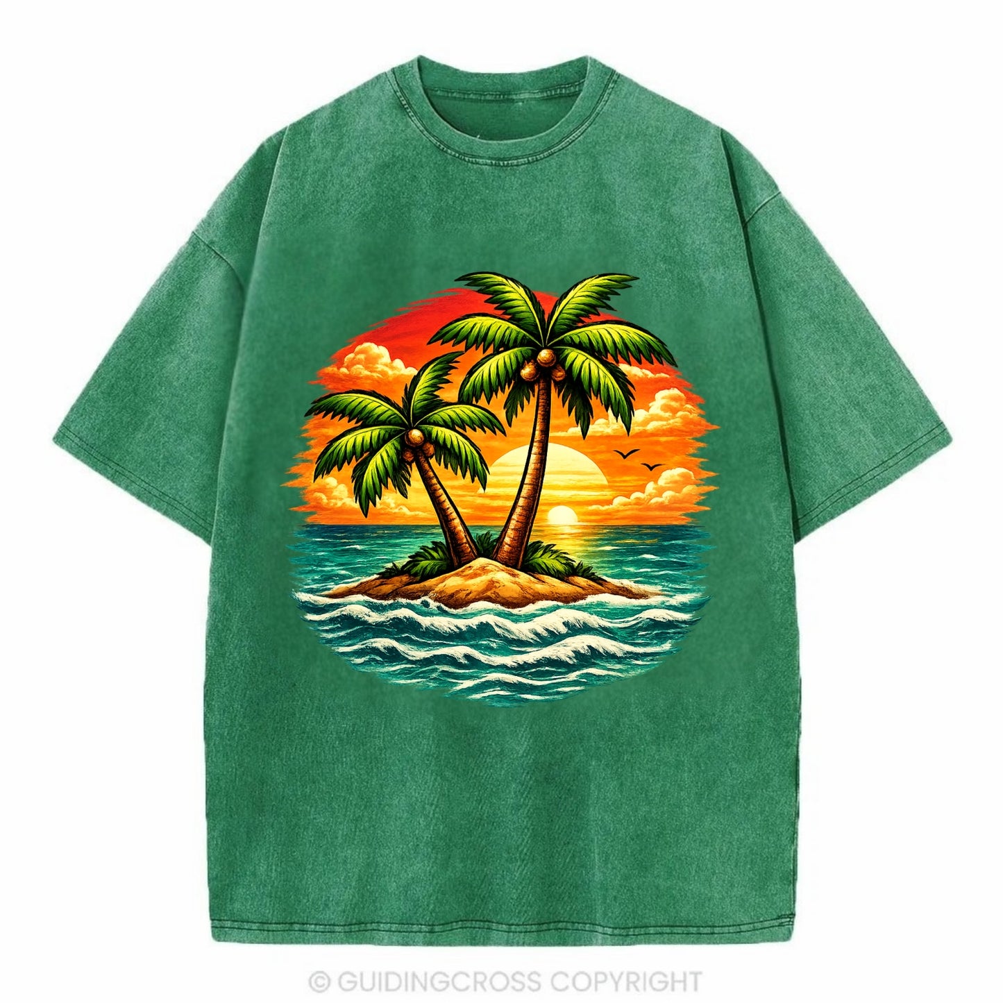 Tropical Island - Vintage T-shirt - Forest Mist(Green)