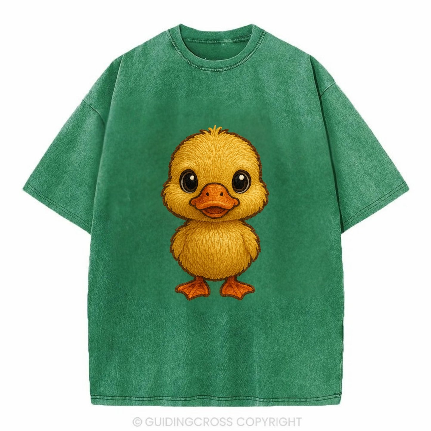 Baby Duck Duckling - yellow fluffy, orange beak, bright eyes, front-facing, quack - Vintage T-shirt - Forest Mist(Green)