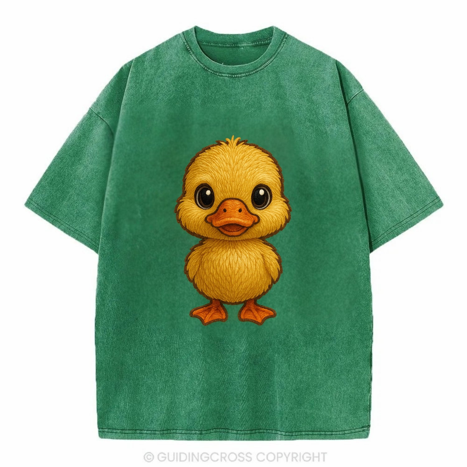Baby Duck Duckling - yellow fluffy, orange beak, bright eyes, front-facing, quack - Vintage T-shirt - Forest Mist(Green)