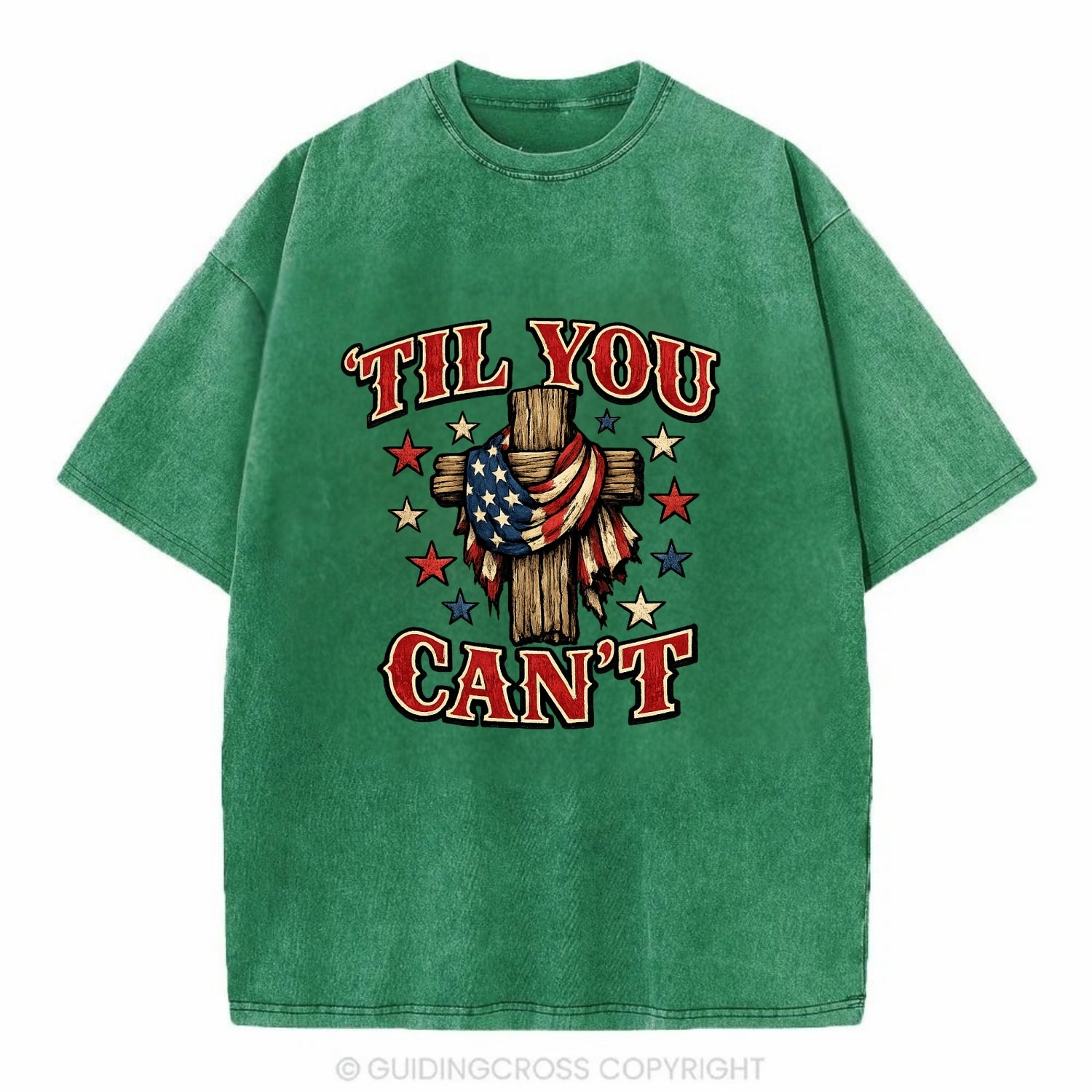 Til You Cant - Flag Cross - Vintage T-shirt - Forest Mist(Green)