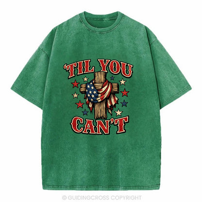 Til You Cant - Flag Cross - Vintage T-shirt - Forest Mist(Green)