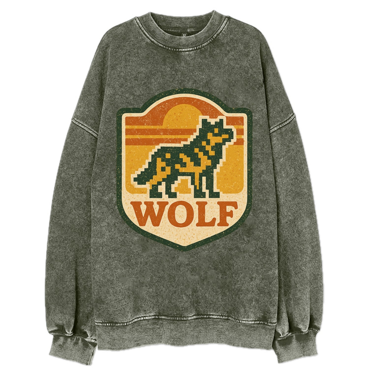 Digital Pixel Wolf  - Vintage Sweatshirt - Forest Mist(Green)