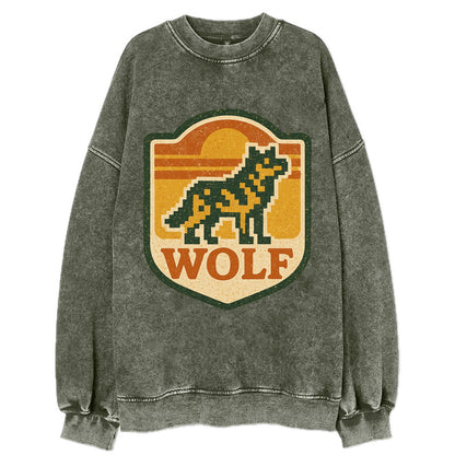 Digital Pixel Wolf  - Vintage Sweatshirt - Forest Mist(Green)