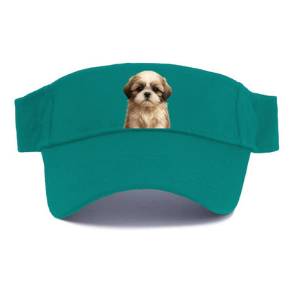 Baby Shih Tzu Puppy - long flowing coat, flat face, big dark eyes, front-facing, royal baby - Visor - Forest Mist(Green)