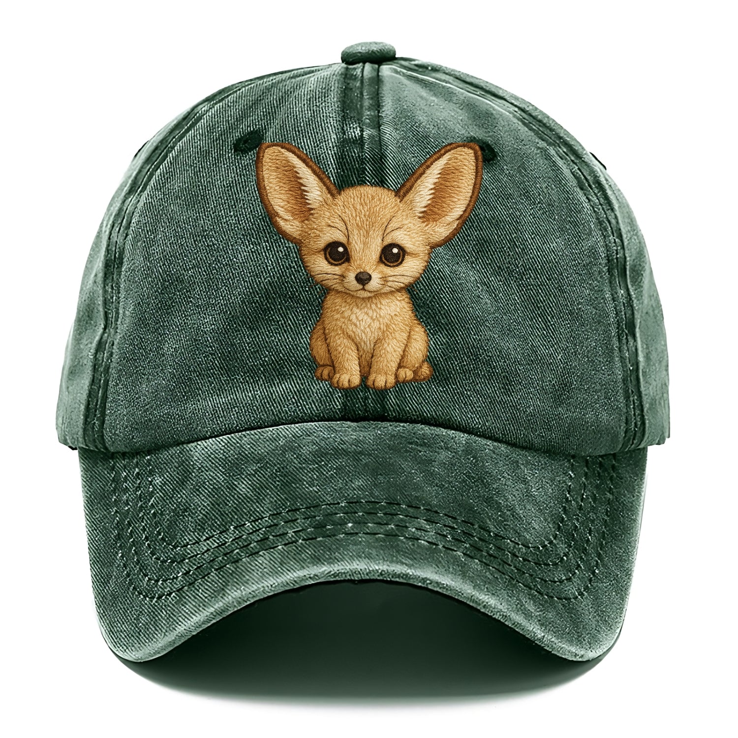 Baby Fennec Fox - huge ears, cream fur, large dark eyes, front-facing, desert baby - Classic Cap - Forest Mist(Green)