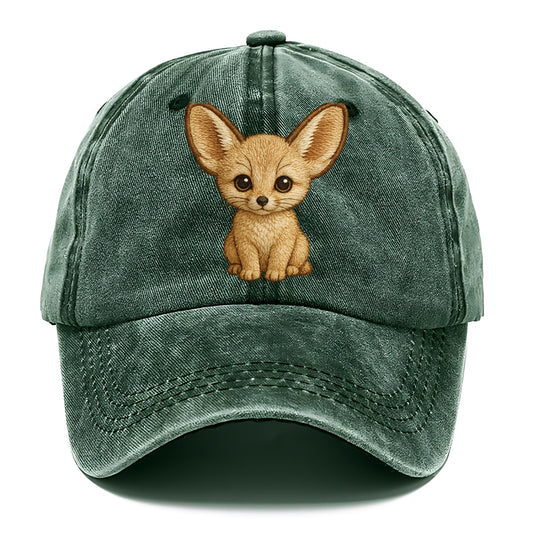 Baby Fennec Fox - huge ears, cream fur, large dark eyes, front-facing, desert baby - Classic Cap - Forest Mist(Green)