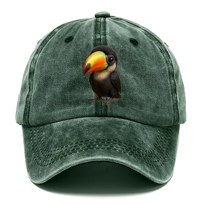 Baby Toucan - oversized colorful beak, black feathers, bright eyes, front-facing, - Classic Cap - Forest Mist(Green)