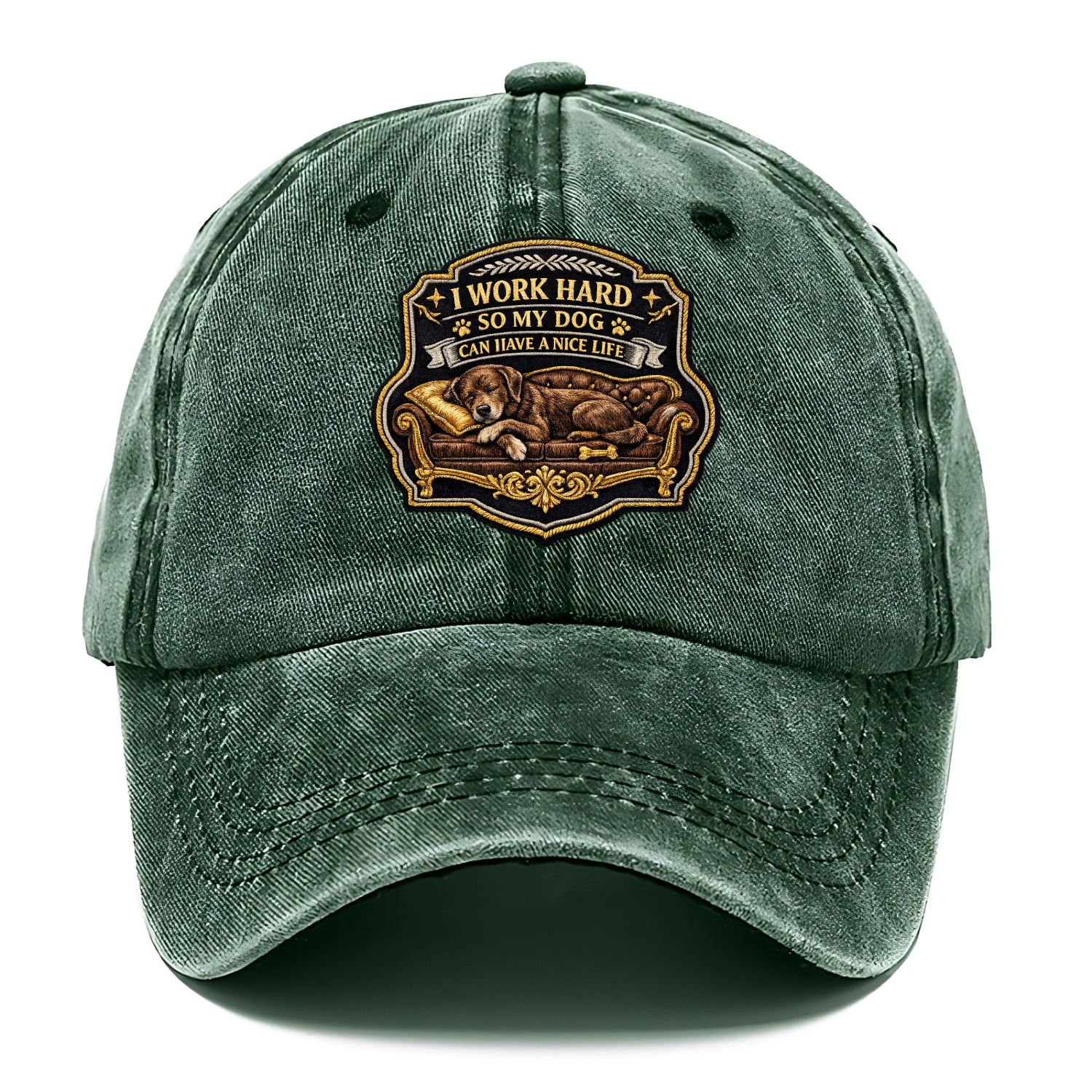 I WORK HARD SO MY DOG CAN HAVE A NICE LIFE - dog on couch in brown , pet luxury - Classic Cap - Forest Mist(Green)